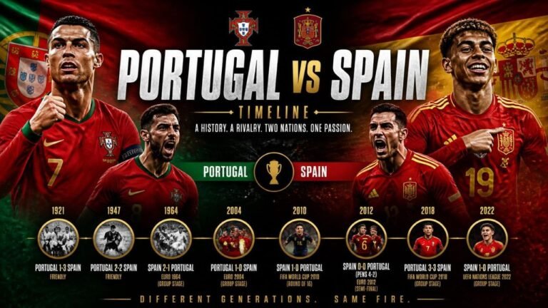 Portugal National Football Team vs Spain National Football Team Timeline
